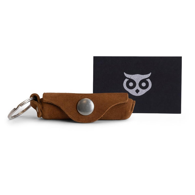Hide & Drink, Rustic Leather Lip Balm Keychain Holder, Classic Vintage, Brass Metal Clasp (Swayze Suede) - Image 5